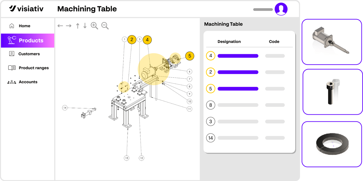 Spare parts catalog interface for identifying equipment components
